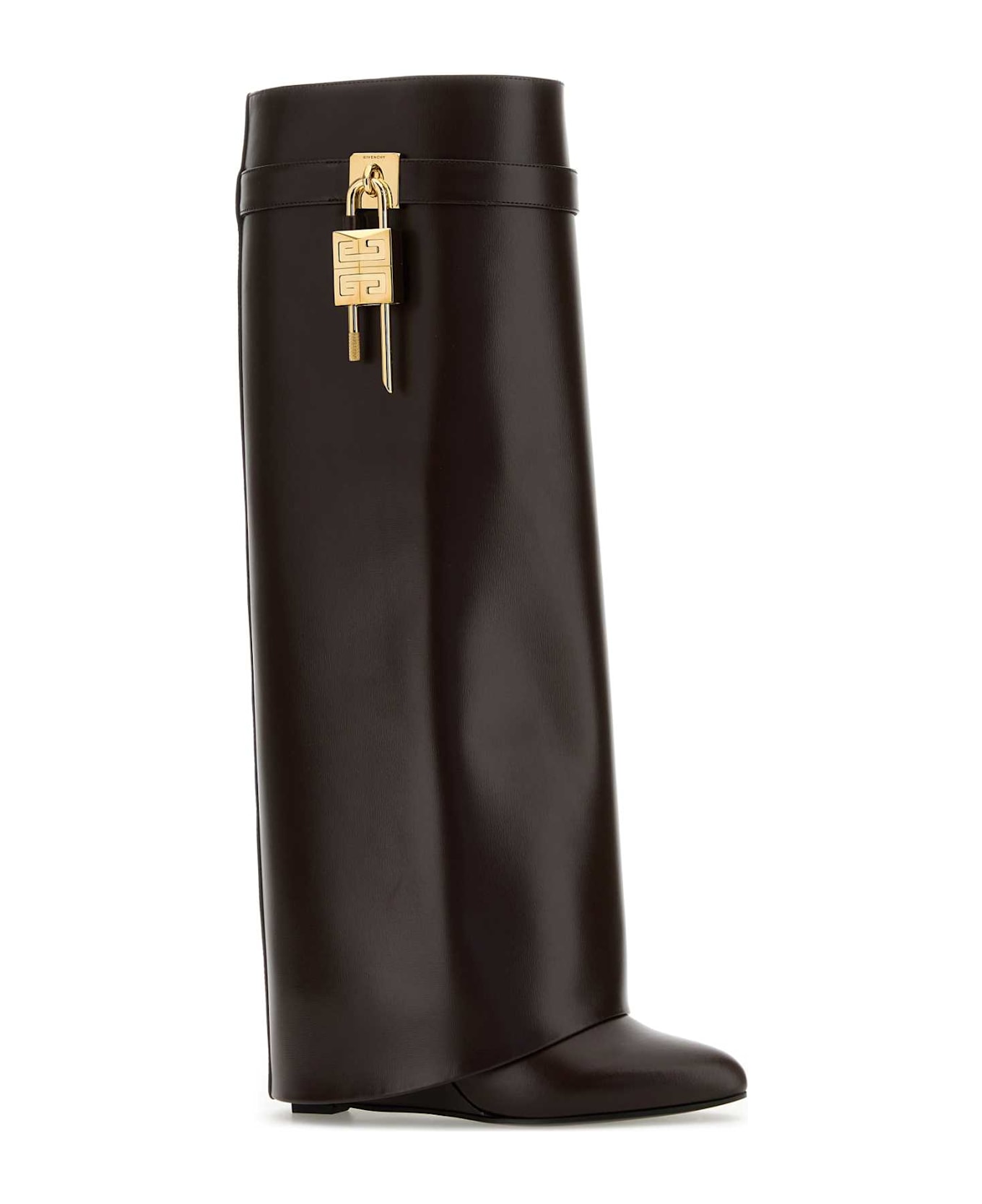 Givenchy Brown Leather Shark Lock Boots - EBONYBROWN