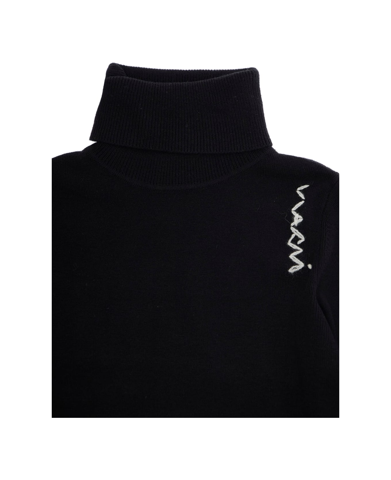 Marni Black High Neck Jumperwith Logo On Front In Wool Blend Girl - Black