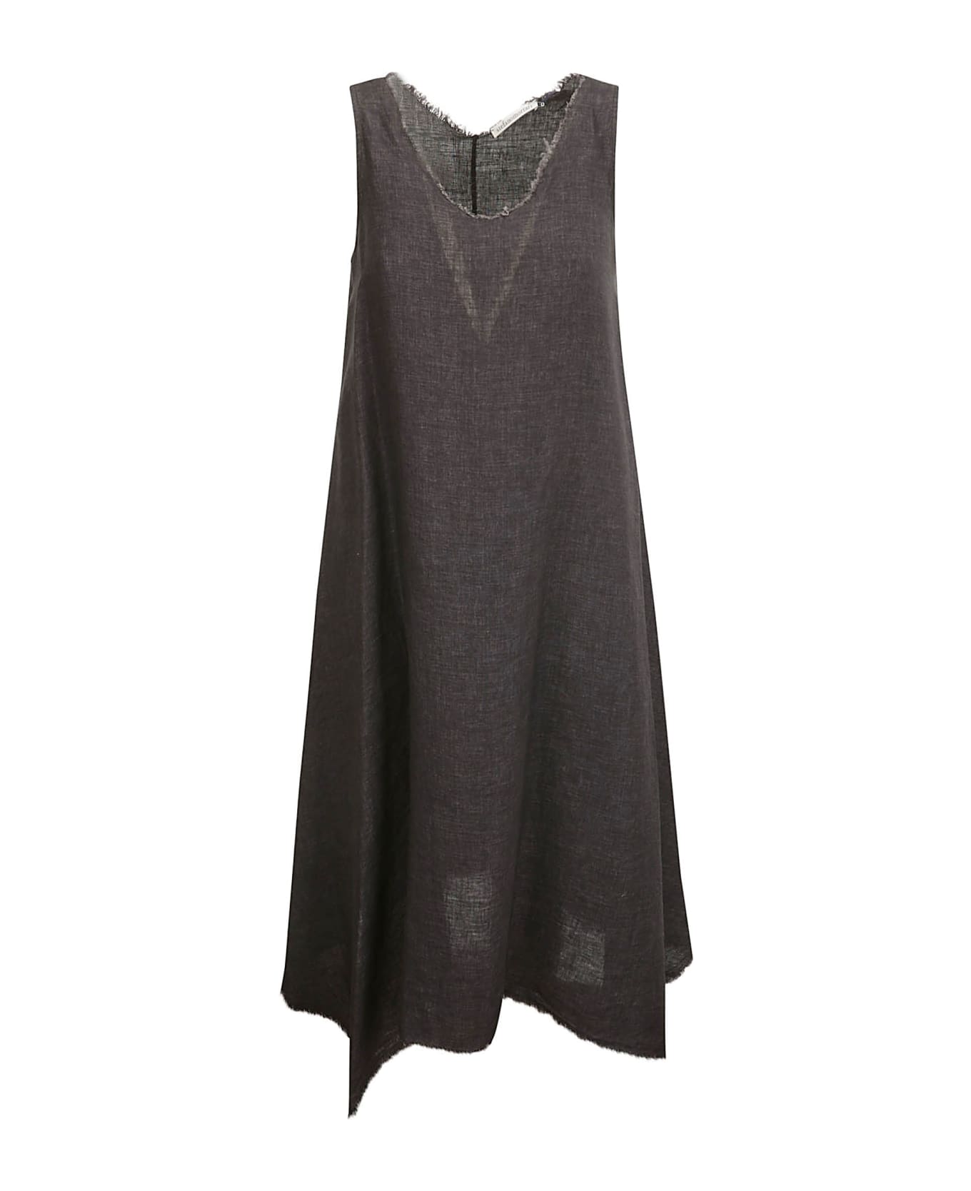 Stefano Mortari Linen Dress With Side Tips - ANTHRACITE ワンピース＆ドレス
