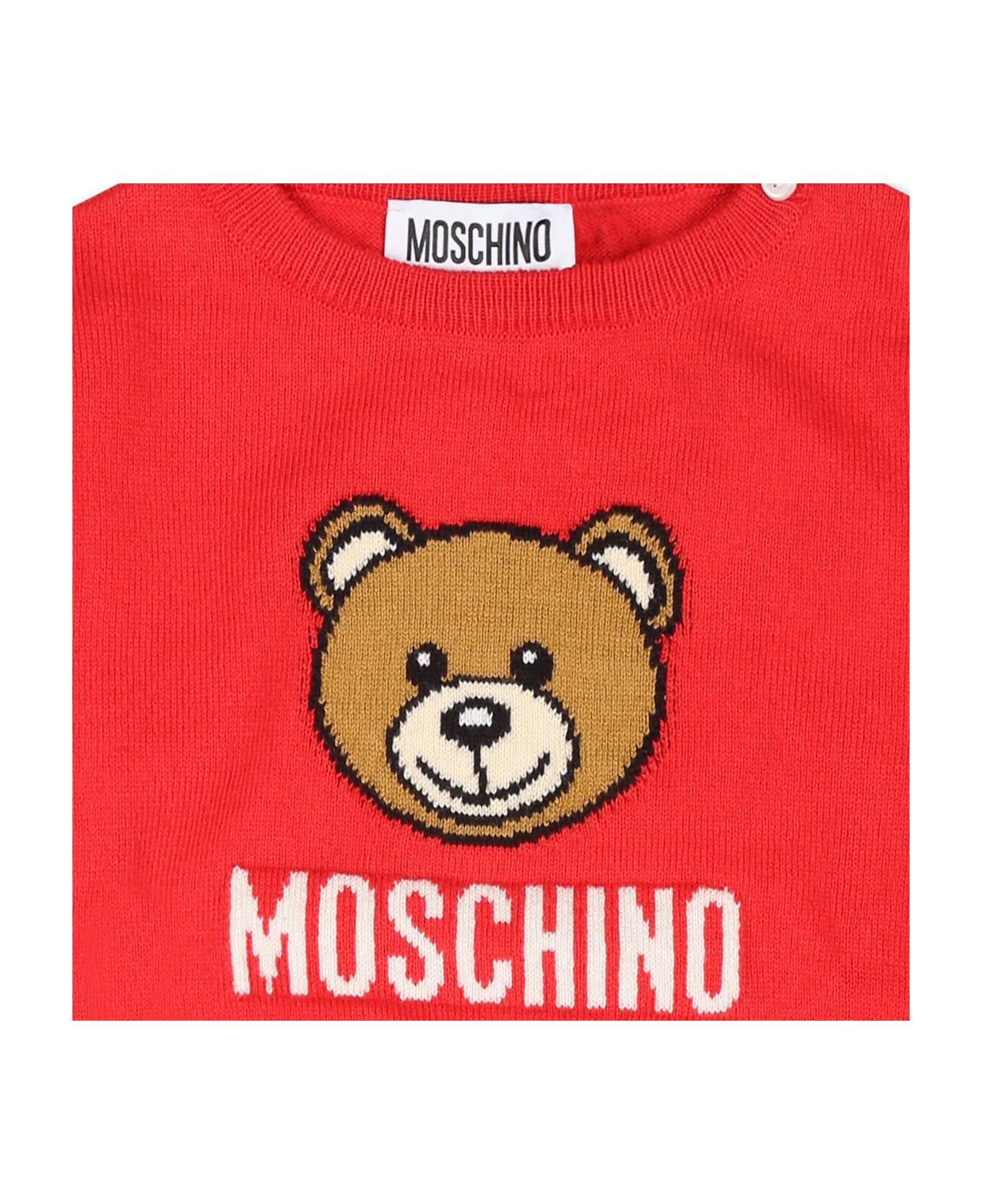 Moschino Red Sweater For Babykids With Teddy Bear - Red