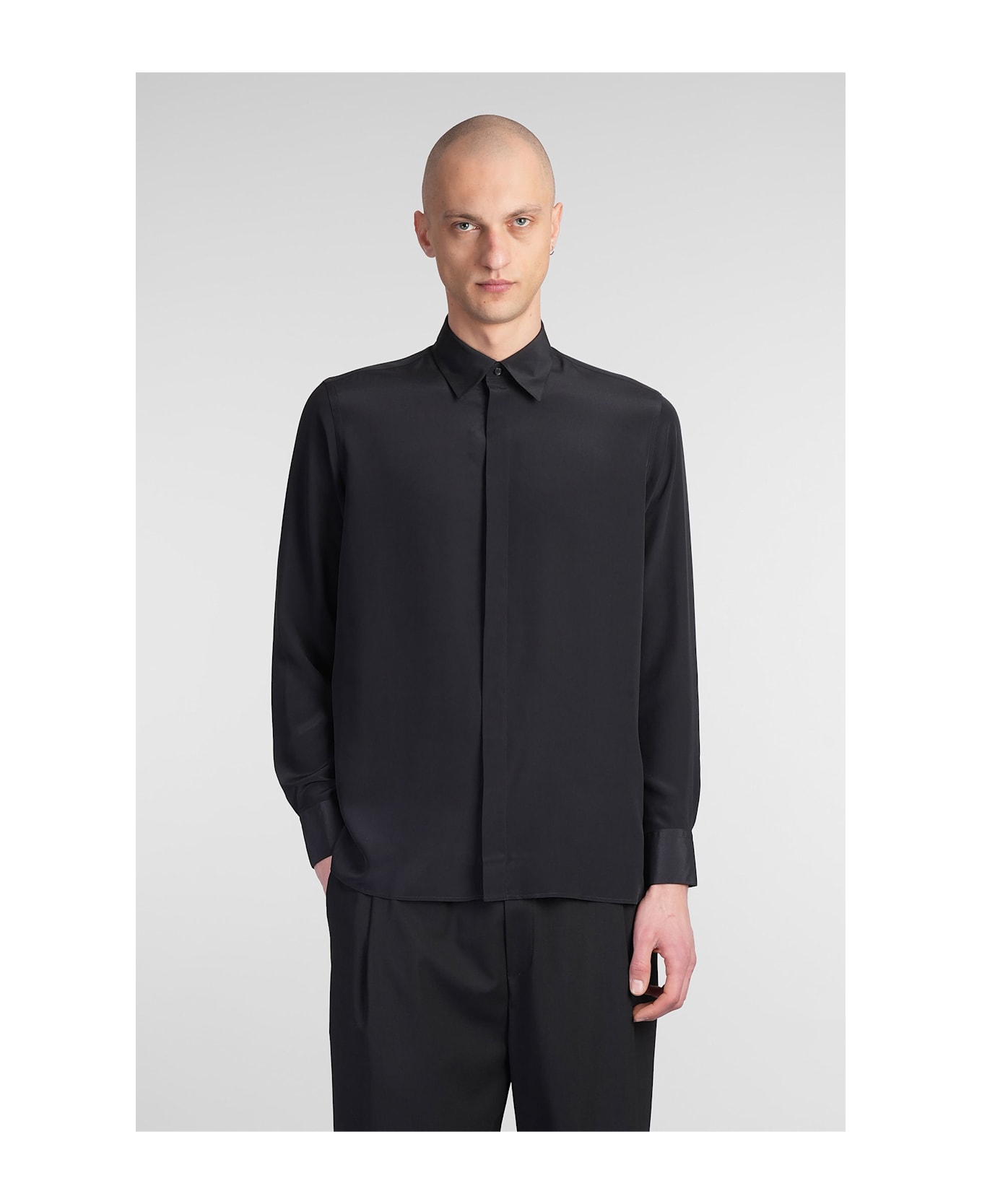 Laneus Shirt In Black Silk - black