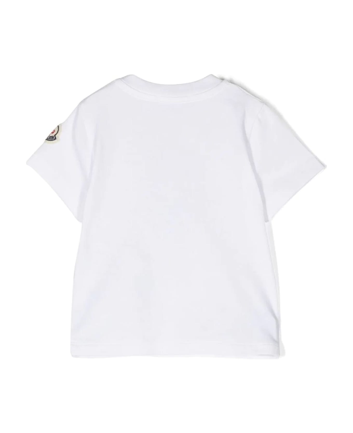Moncler White Cotton Tshirt - Bianco+blu