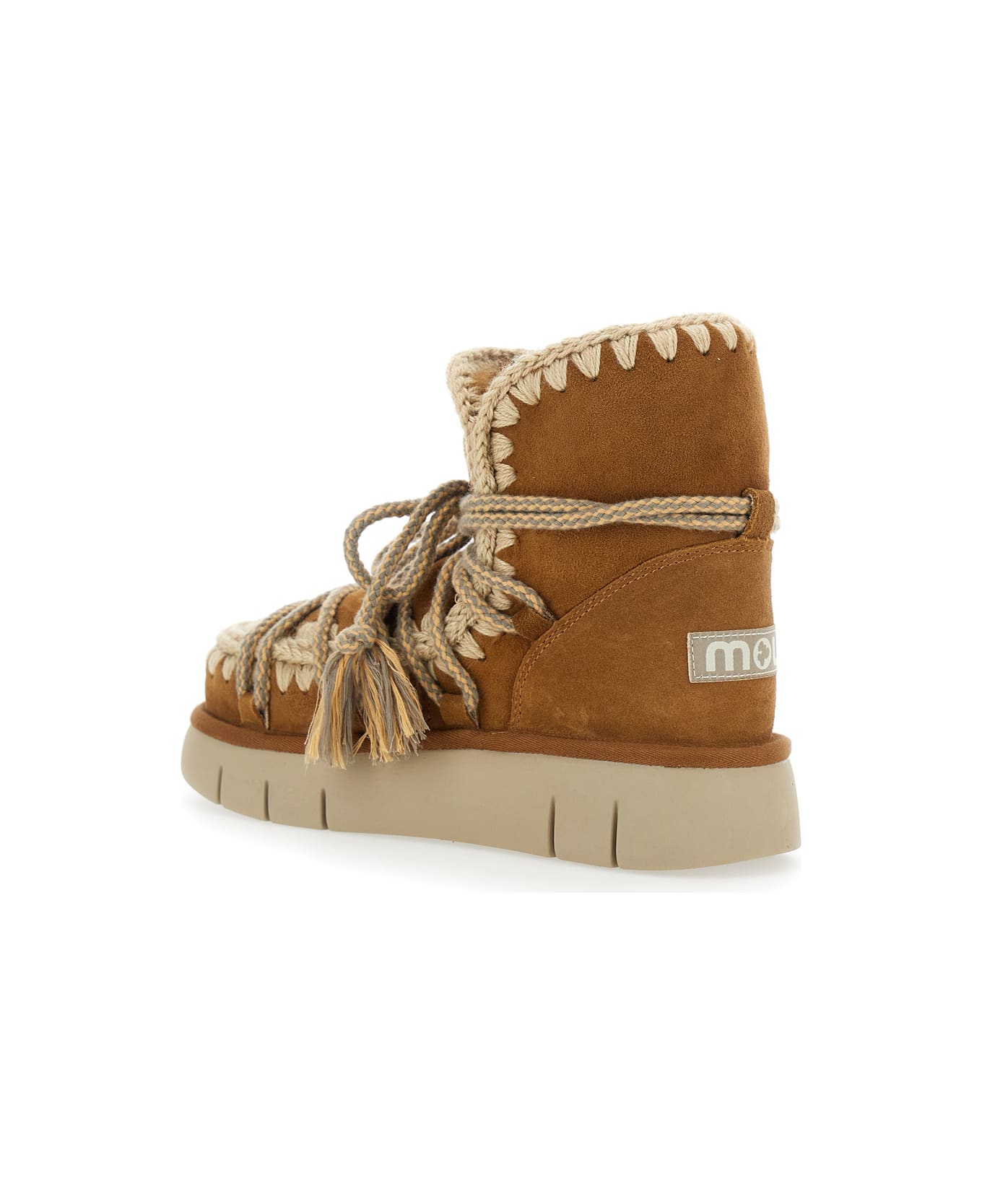 Mou Beige Ankle Boots With Lace Closure And Tassel Detail In Leather Woman - Beige