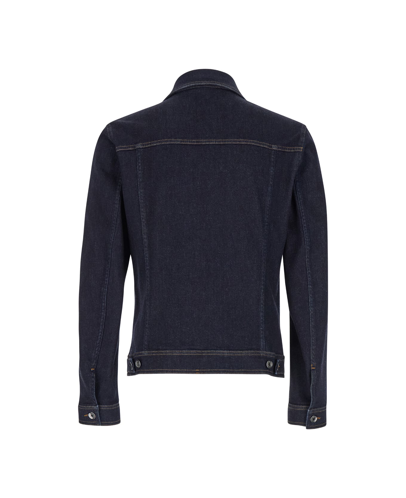 Dolce & Gabbana Dark Blue Jacket With Classic Collar And Contrasting Stitching In Denim Stretch And Cashmere Man - Blu