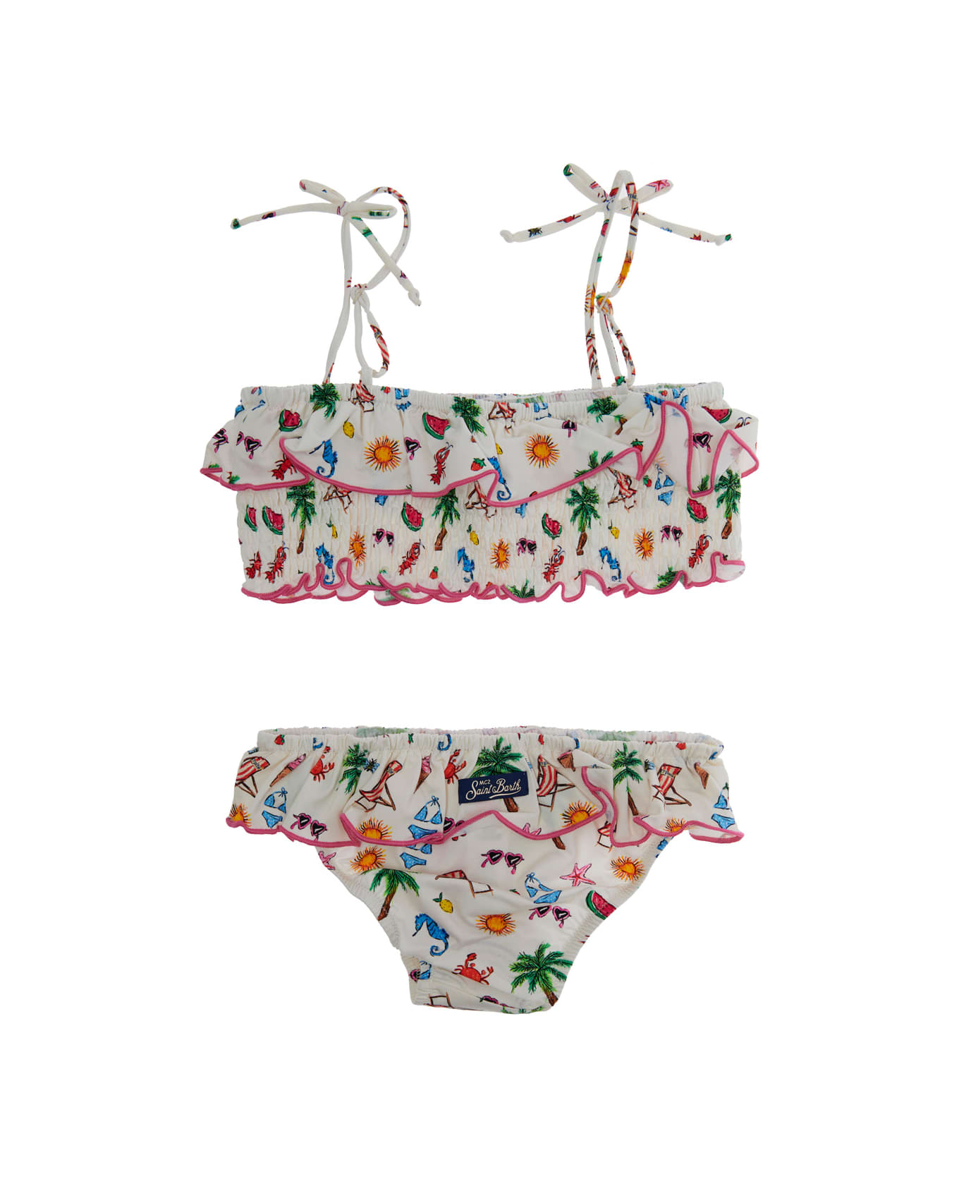 MC2 Saint Barth 'melie' Multicolor Bikini With Ruched Details And All-over Print In Tech Fabric Stretch Girl - Multicolor