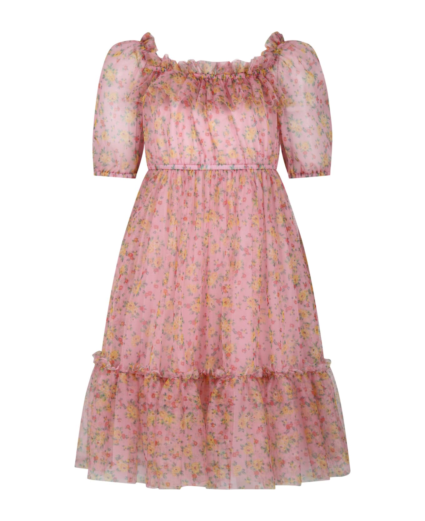 Philosophy di Lorenzo Serafini Kids Pink Dress For Girl With Floral Print - Multicolor ワンピース＆ドレス