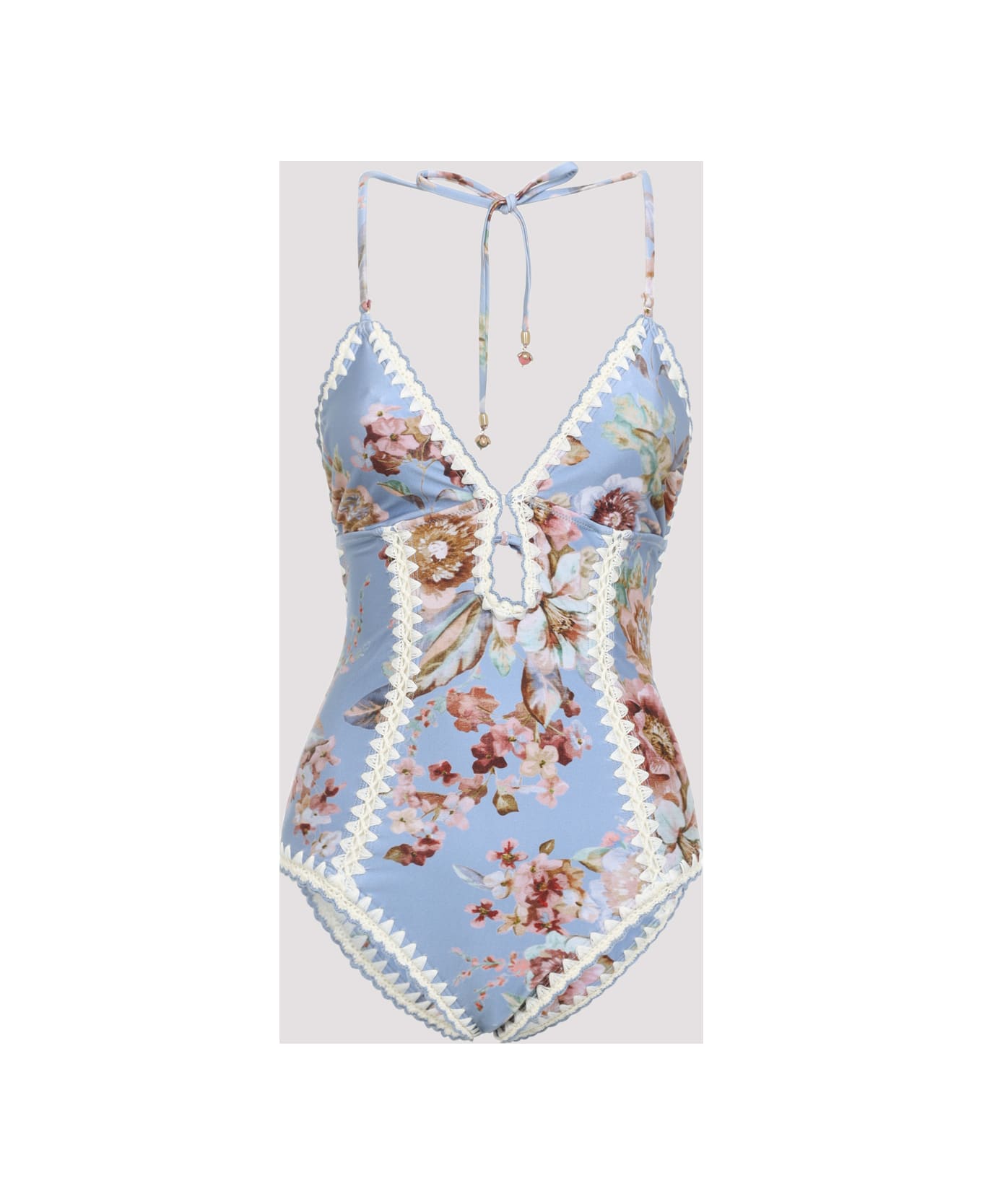 Zimmermann Awaken Crochet 1 Pc Keyhole Swimwear - Chambray Floral