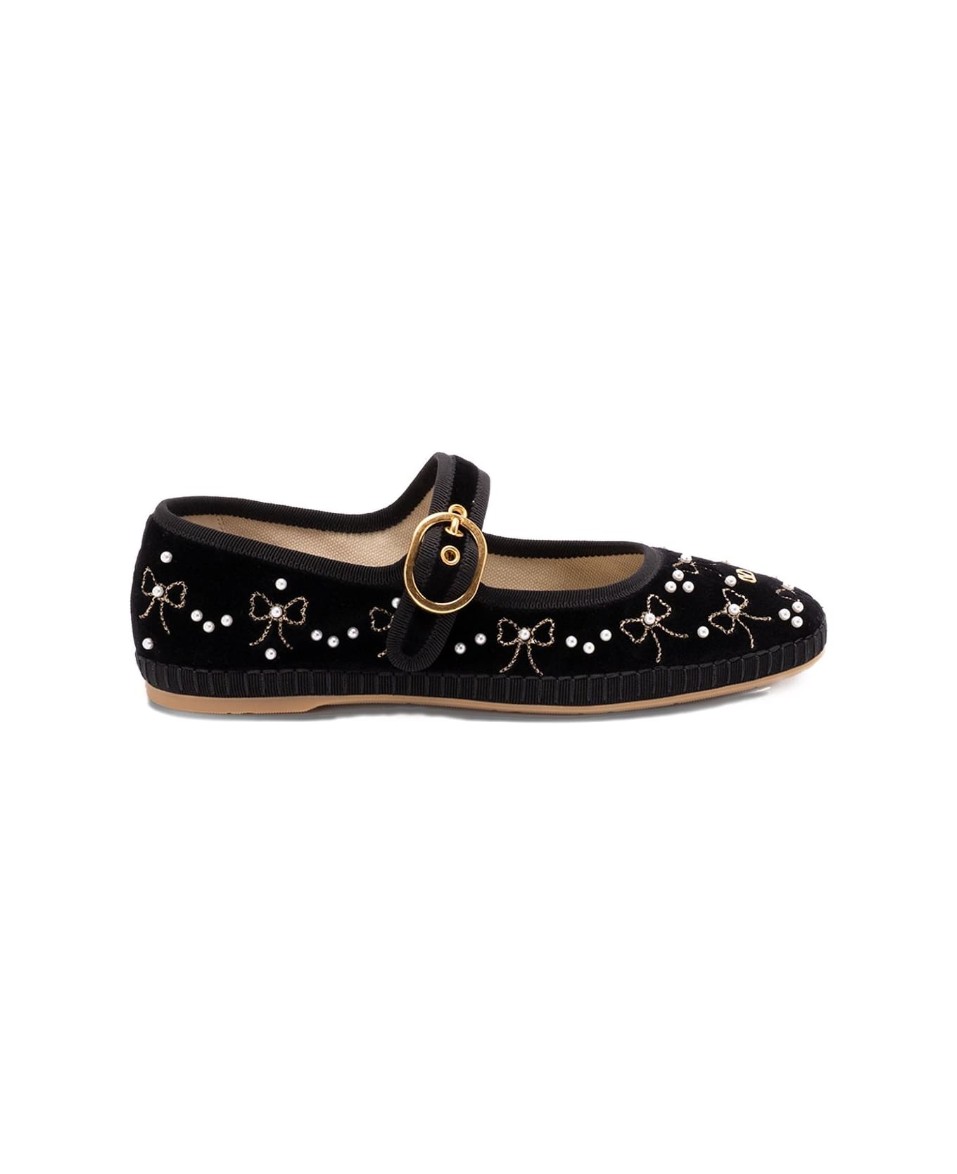 Valentino Garavani Embroidered Velvet Ballets - Black