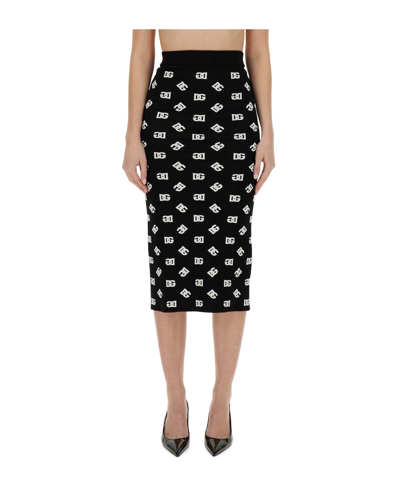 Dolce & Gabbana Viscose Logo Jacquard Pencil Skirt - BLACK スカート