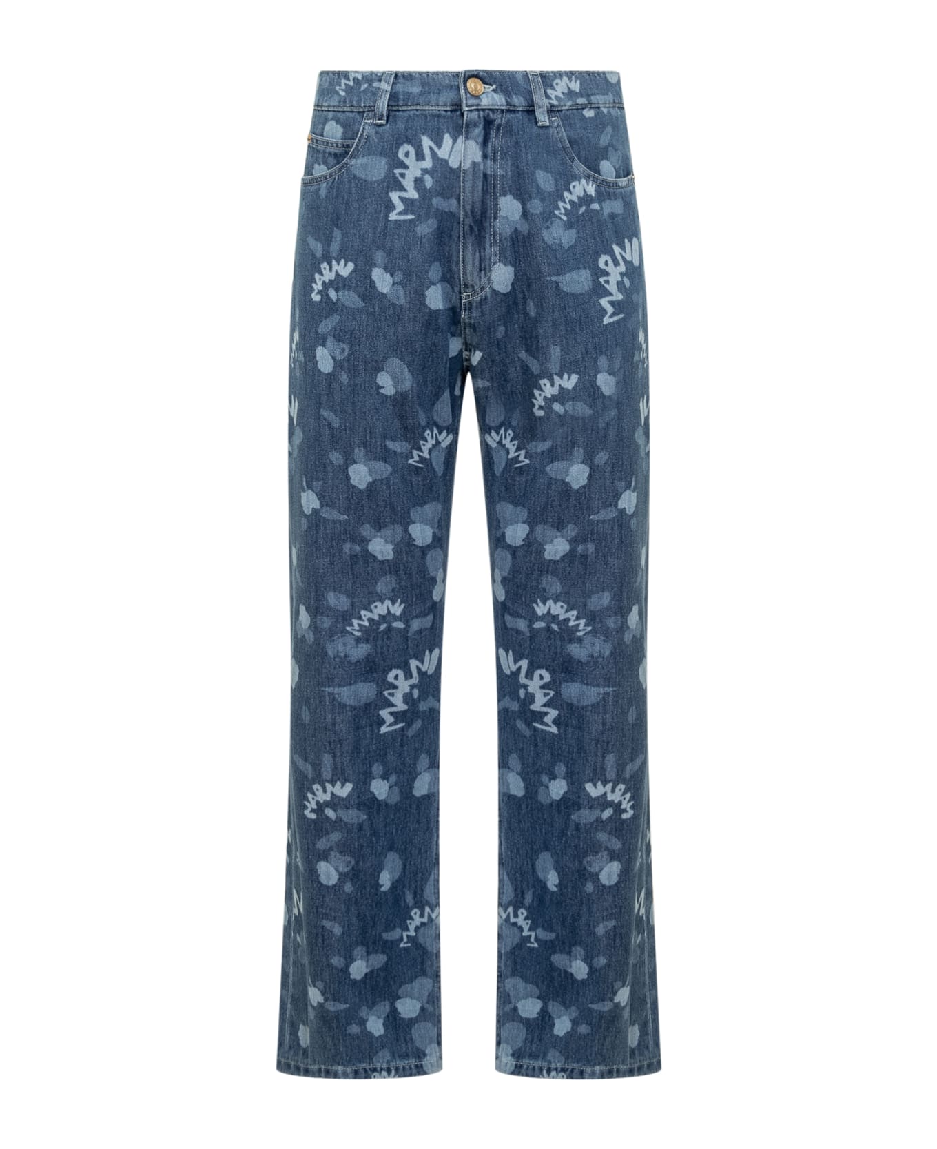 Marni Jeans With Marni Dripping Print - IRIS BLUE ボトムス