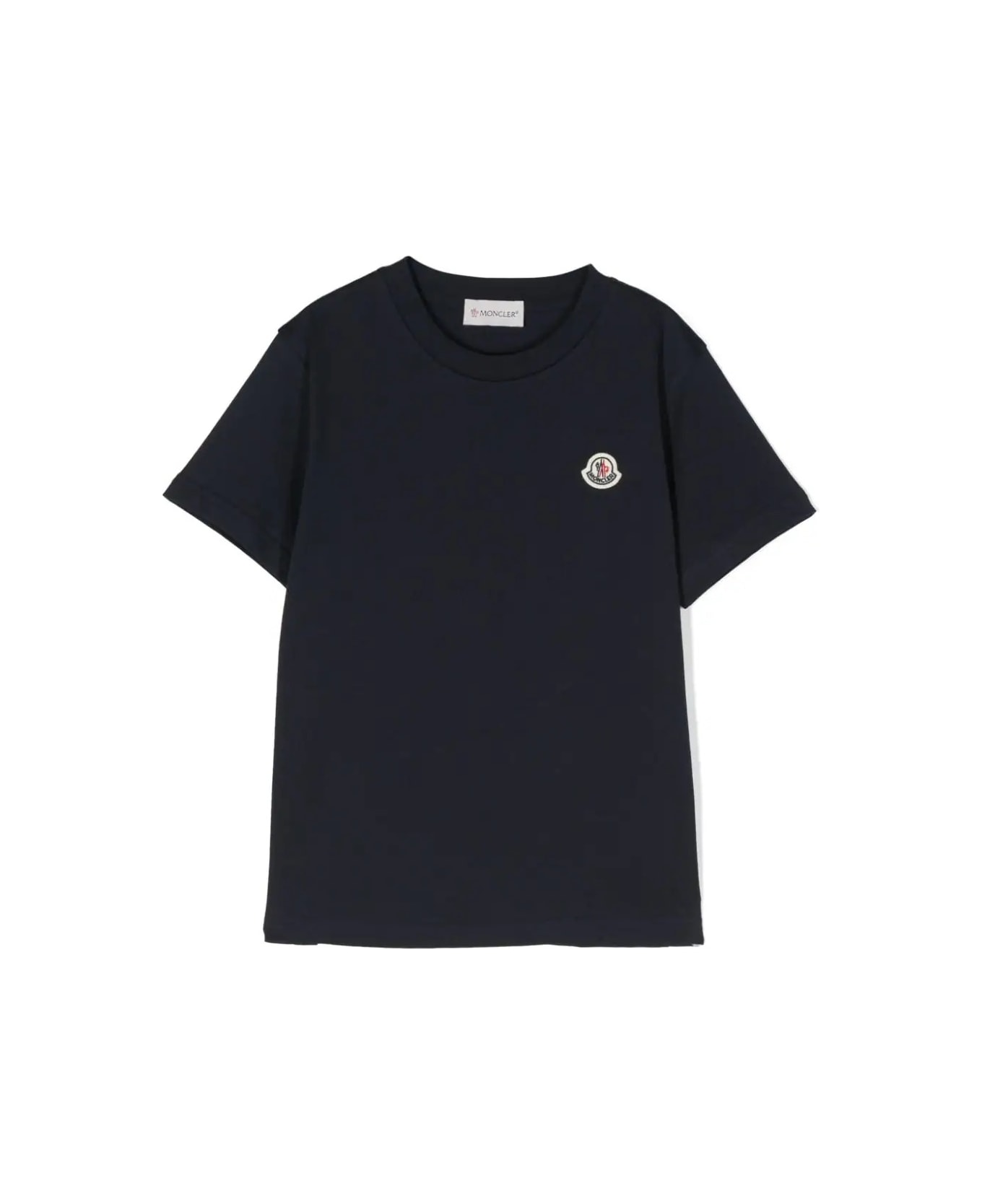 Moncler Blue T-shirt With Logo Patch - Blue