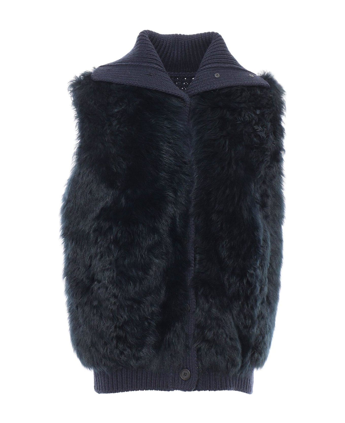 Fabiana Filippi Shearling-panelled Knitted Vest - BLU NOTTE