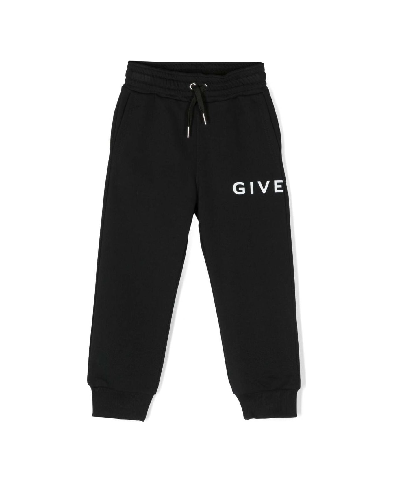 Givenchy Black Track Pants Withy Contrasting Logo Print In Cotton Boy - Black ボトムス