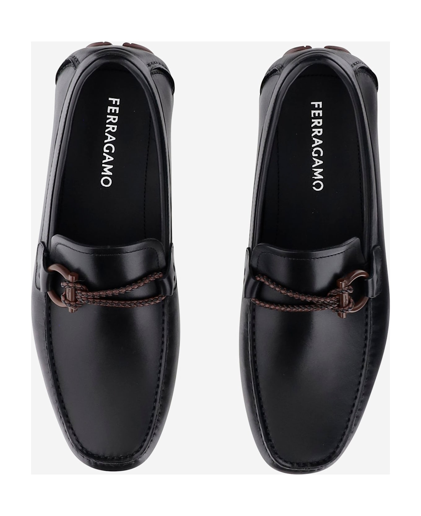 Ferragamo Gancini Ornamented Driver Loafers - Black
