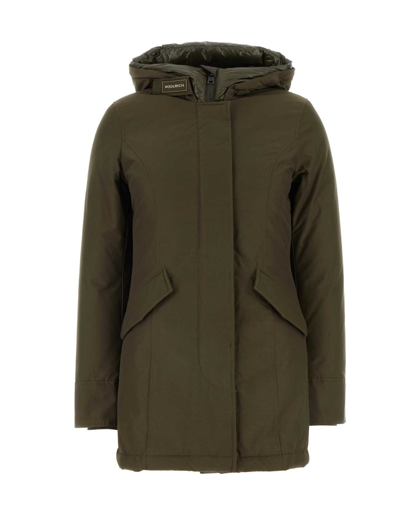 Woolrich Army Green Cotton Down Jacket - DARK GREEN