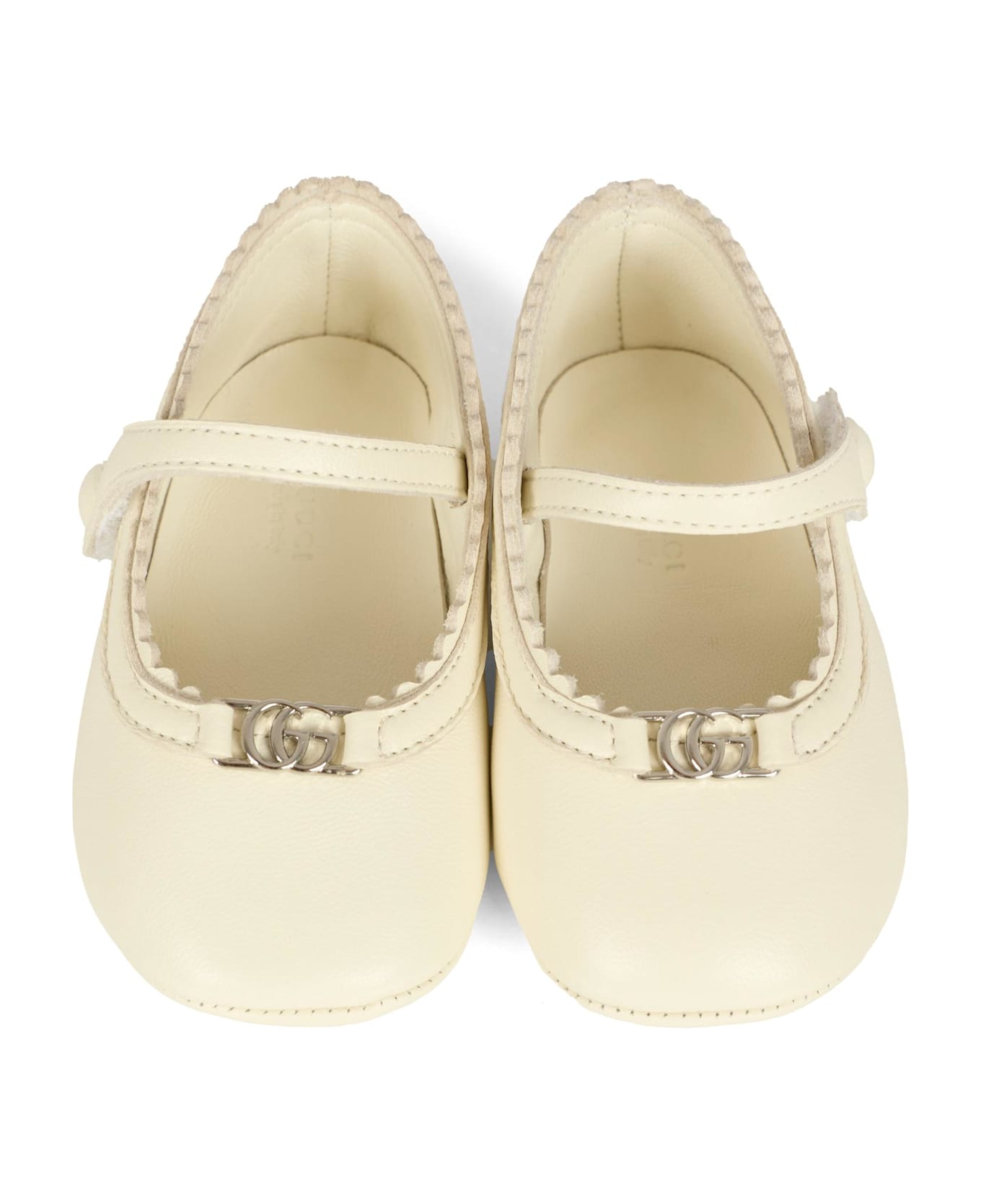 Gucci Ivory Ballet Flats For Baby Girl With Gg - Ivory