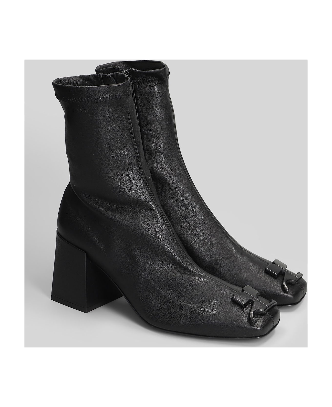 Courrèges High Heels Ankle Boots In Black Leather - black