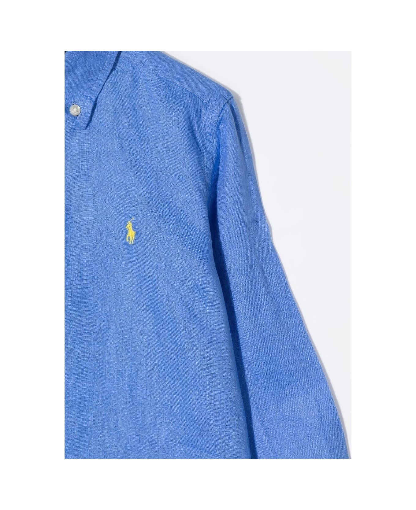 Ralph Lauren Blue Linen Shirt With Embroidered Pony - Blue
