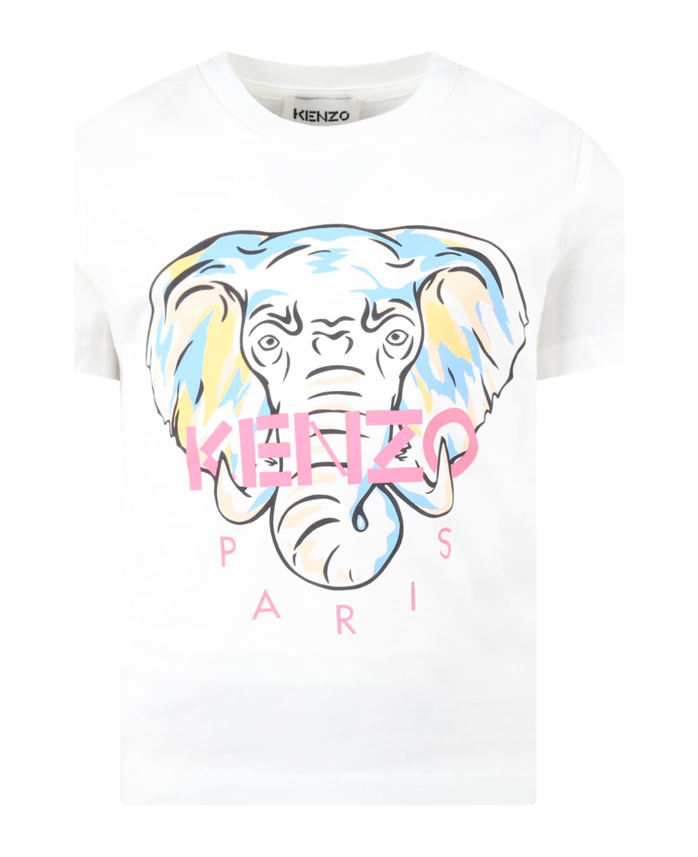 Kenzo Kids White T-shirt For Girl With Elephant - White