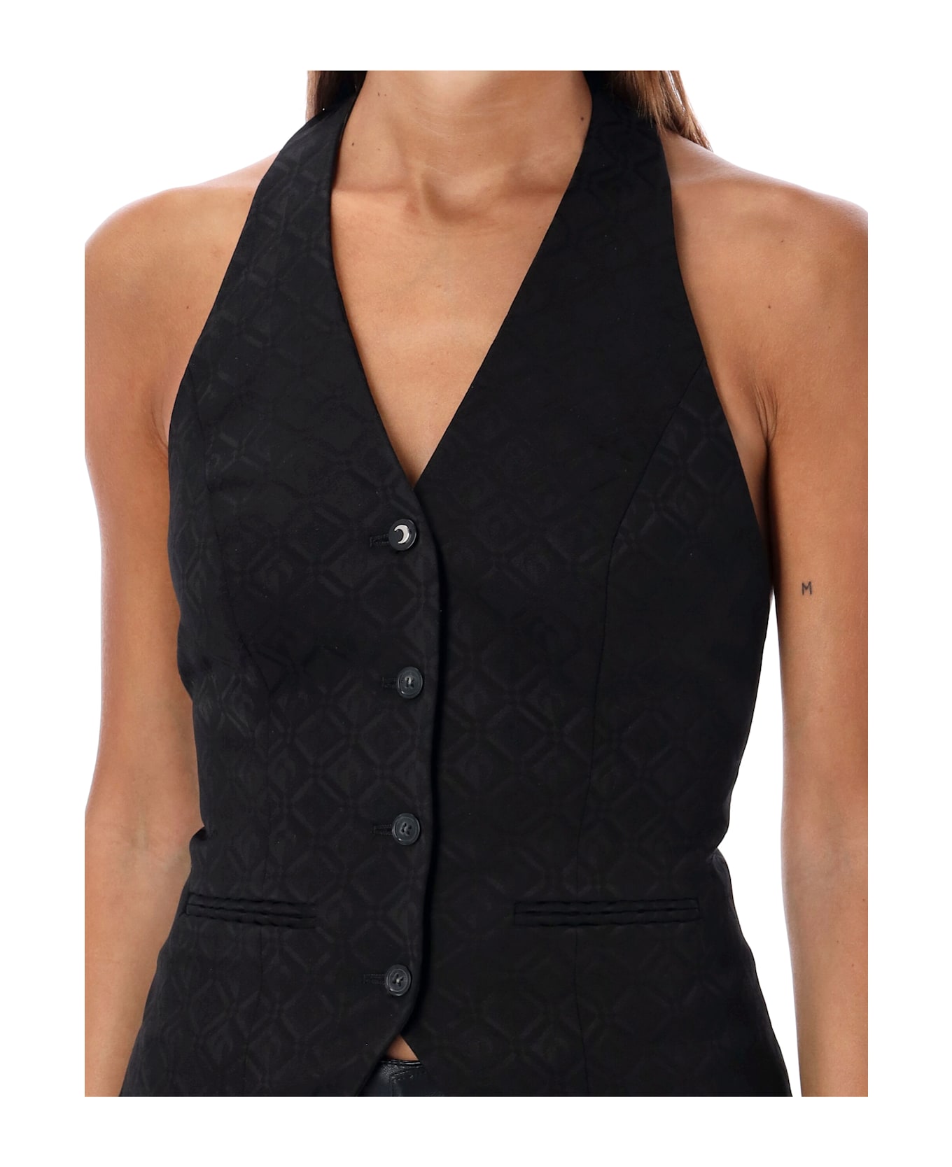 Marine Serre Moon Diamond Jacquard Top - BLACK