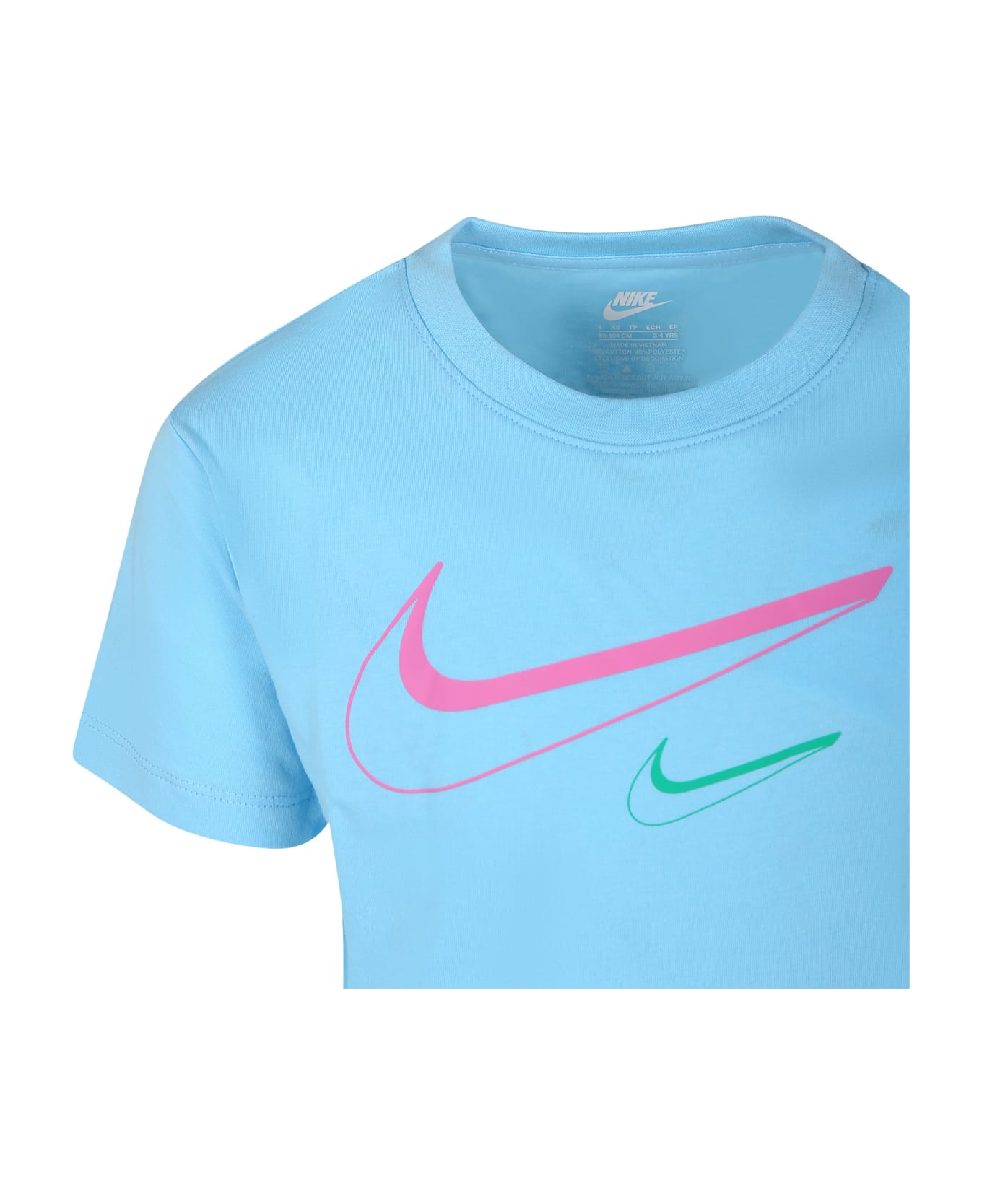 Nike Light Blue T-shirt For Girl With Swoosh - Light Blue Tシャツ＆ポロシャツ
