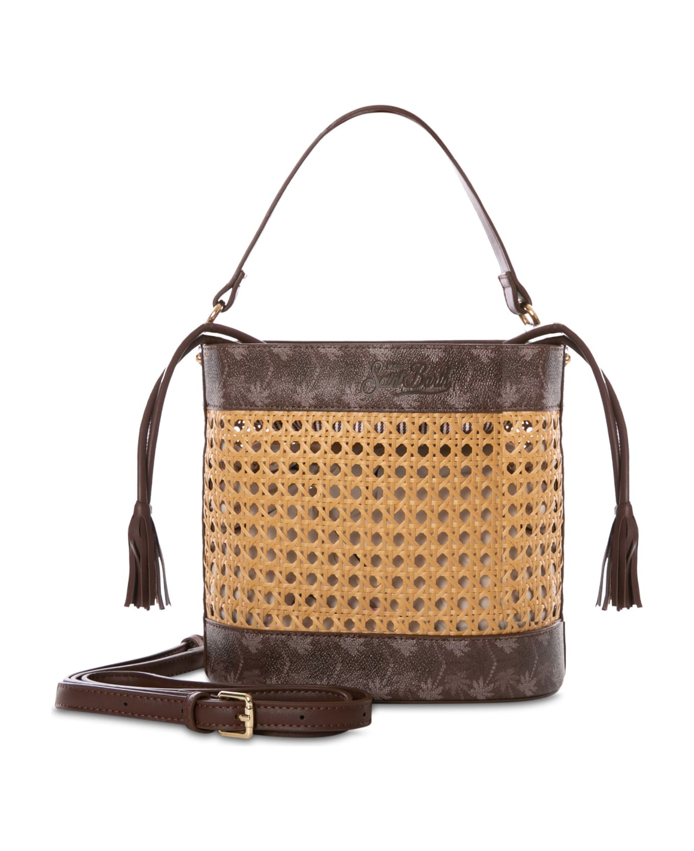 MC2 Saint Barth Straw Bucket Bag With Brown Monogram Details - BROWN