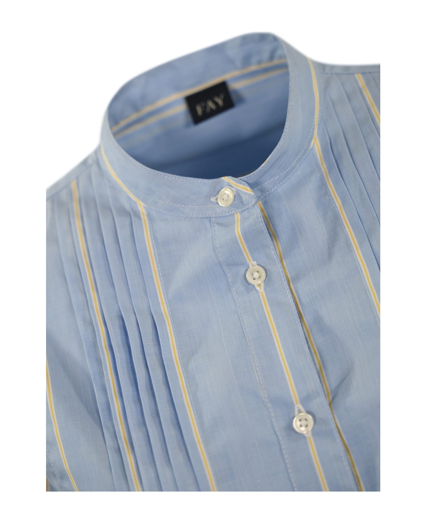 Fay Poepelin Shirt With Mandarin Collar - (azzurro)+(miele)