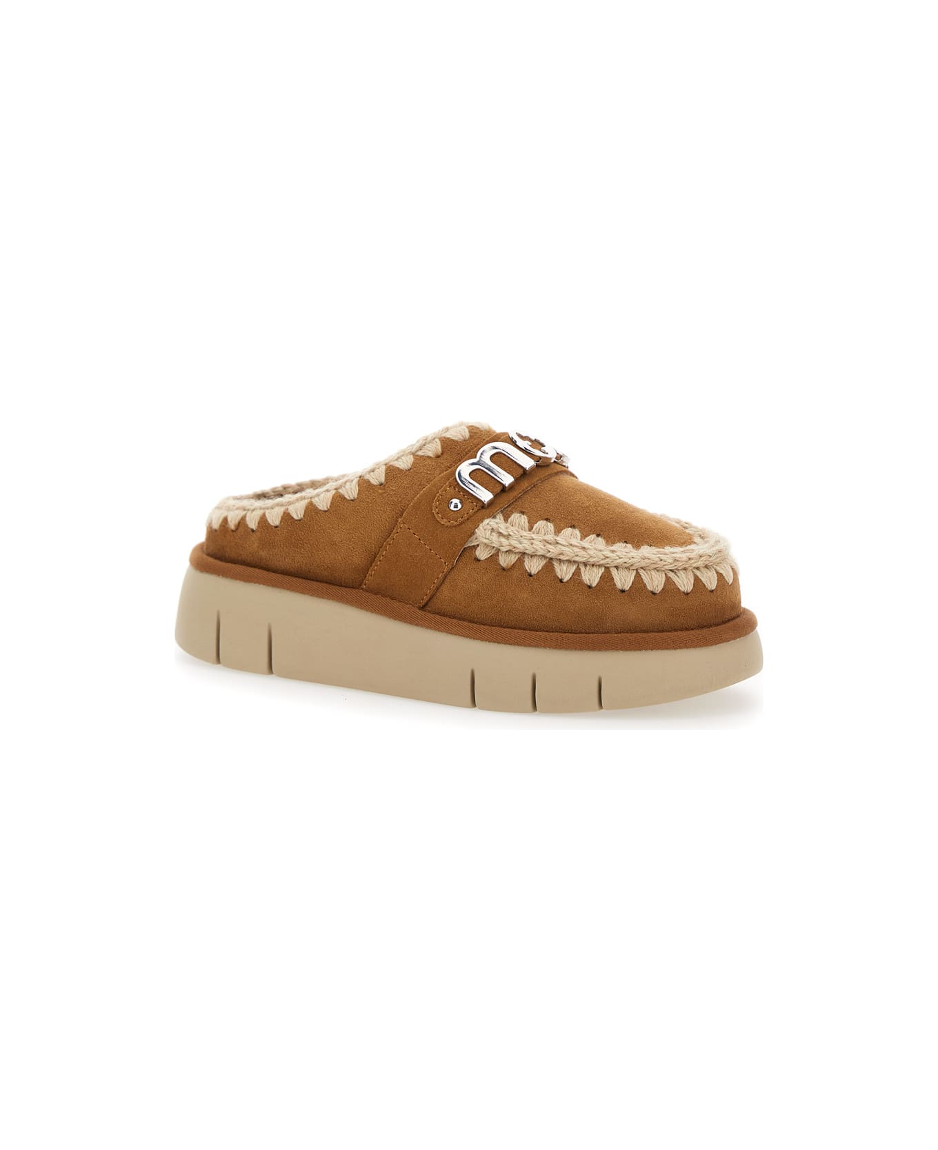Mou 
bounce
 Beige Mules With Logo Lettering And Open Rear In Leather Woman
