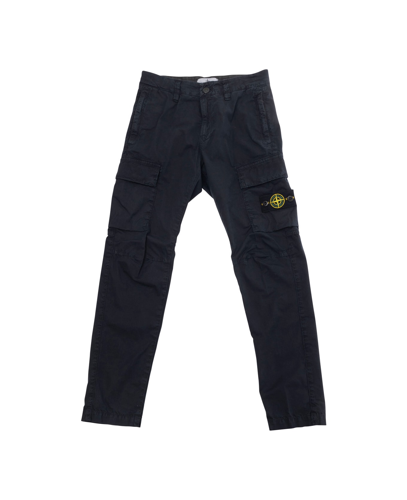 Stone Island Junior Blue Pants With Belt Loops And Logo Patch On The Front In Cotton Stretch Boy - Blu