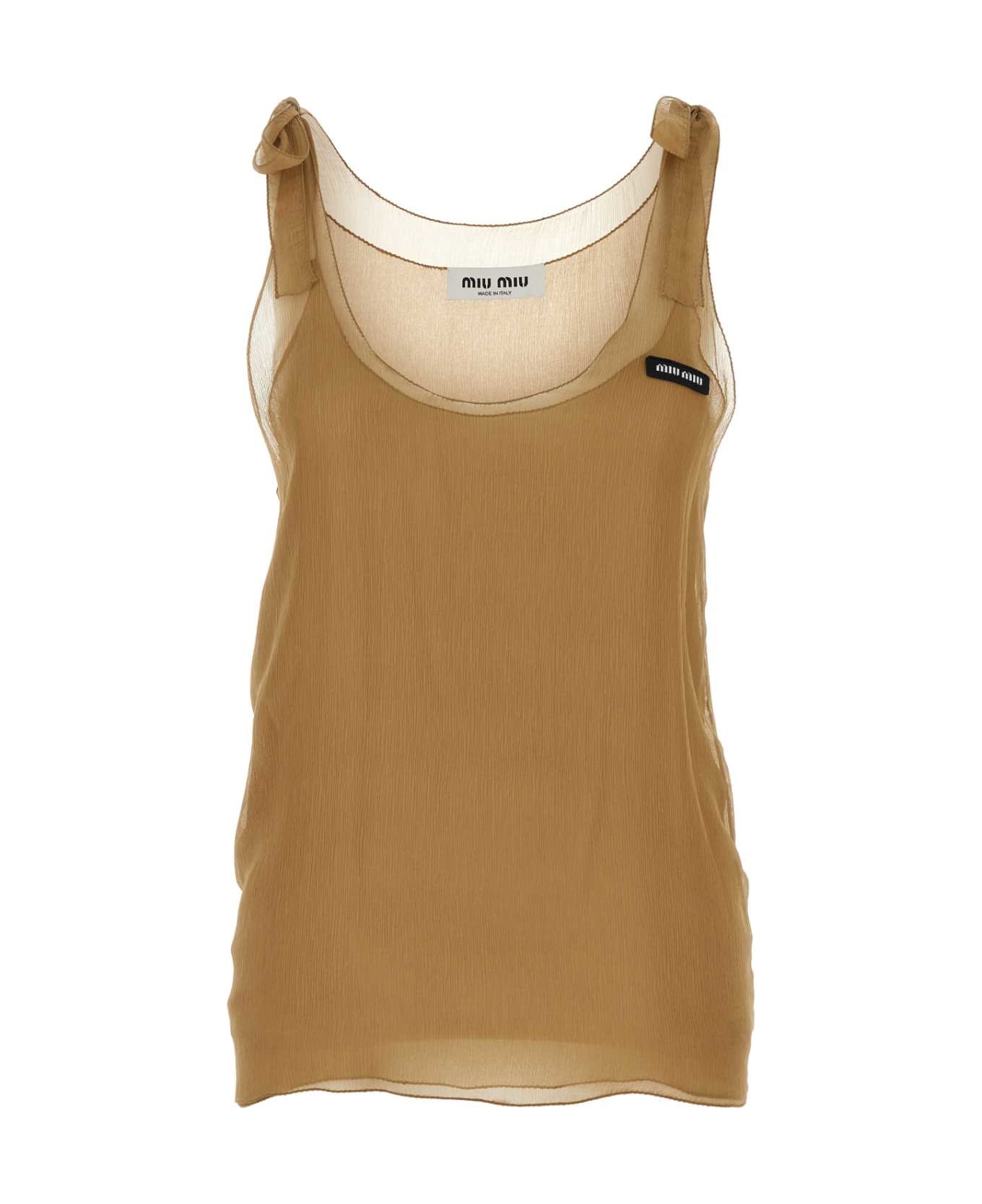 Miu Miu Camel Chiffon Tank Top - BISCOTTO