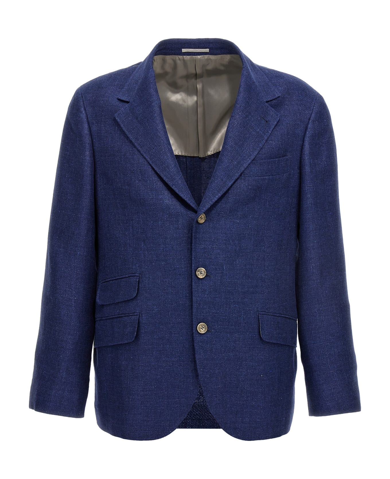 Brunello Cucinelli Single Breast Linen Blazer Jacket - Blue