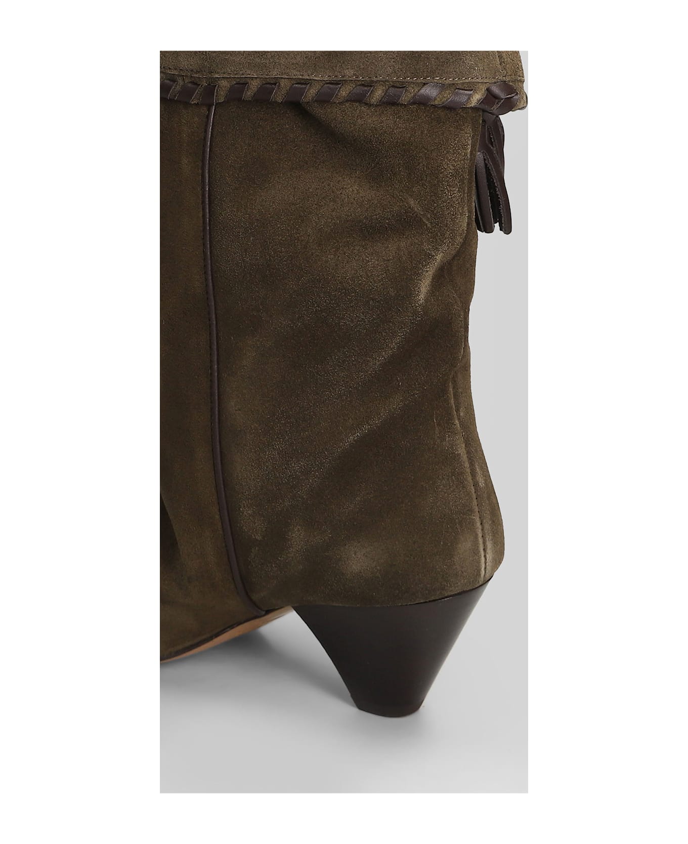 Isabel Marant Dalby High Heels Ankle Boots In Khaki Suede - khaki