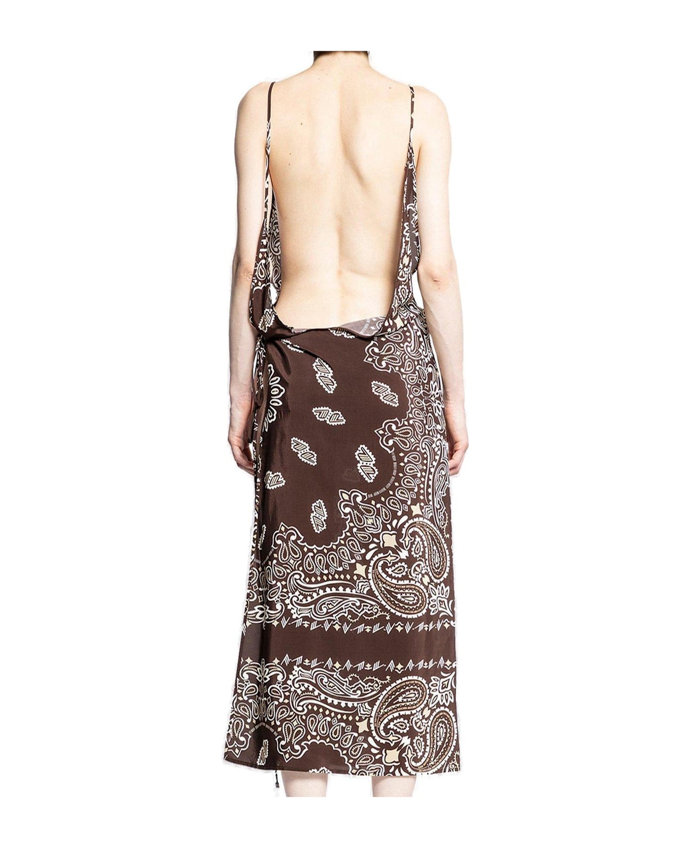 The Attico Bandana Printed Open-back Midi Dress - Brown