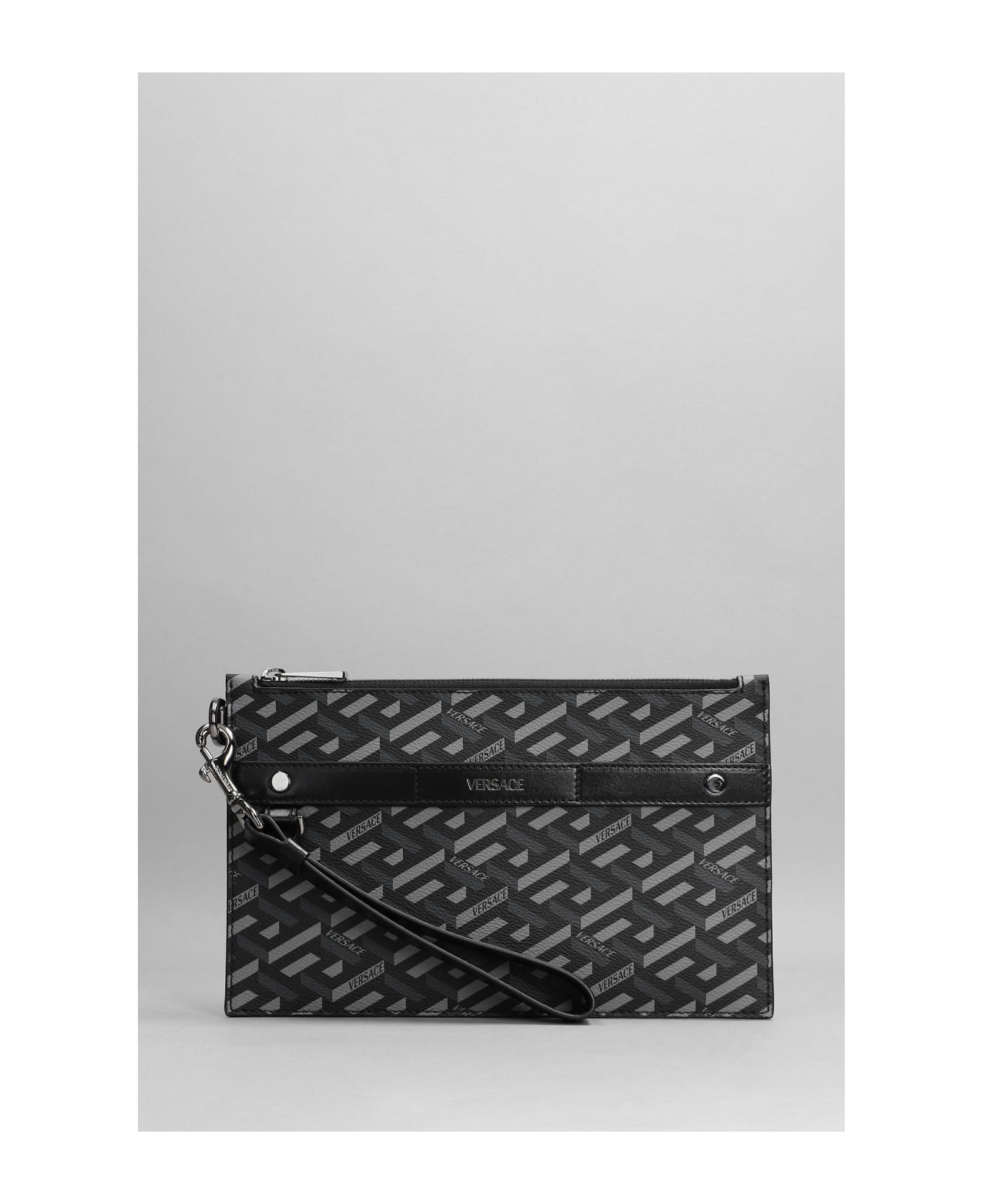 Versace Clutch In Black Canvas - Nero+grigio+rutenio