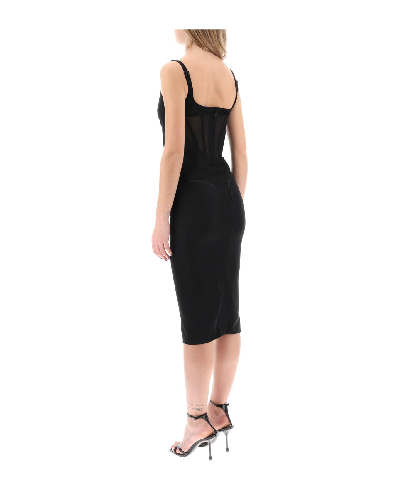 Mugler Midi Dress With Corset - BLACK (Black)