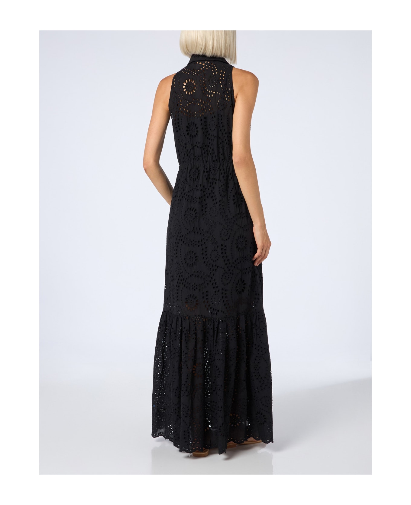 MC2 Saint Barth Woman Black Sangallo Lace Halterneck Dress - BLACK