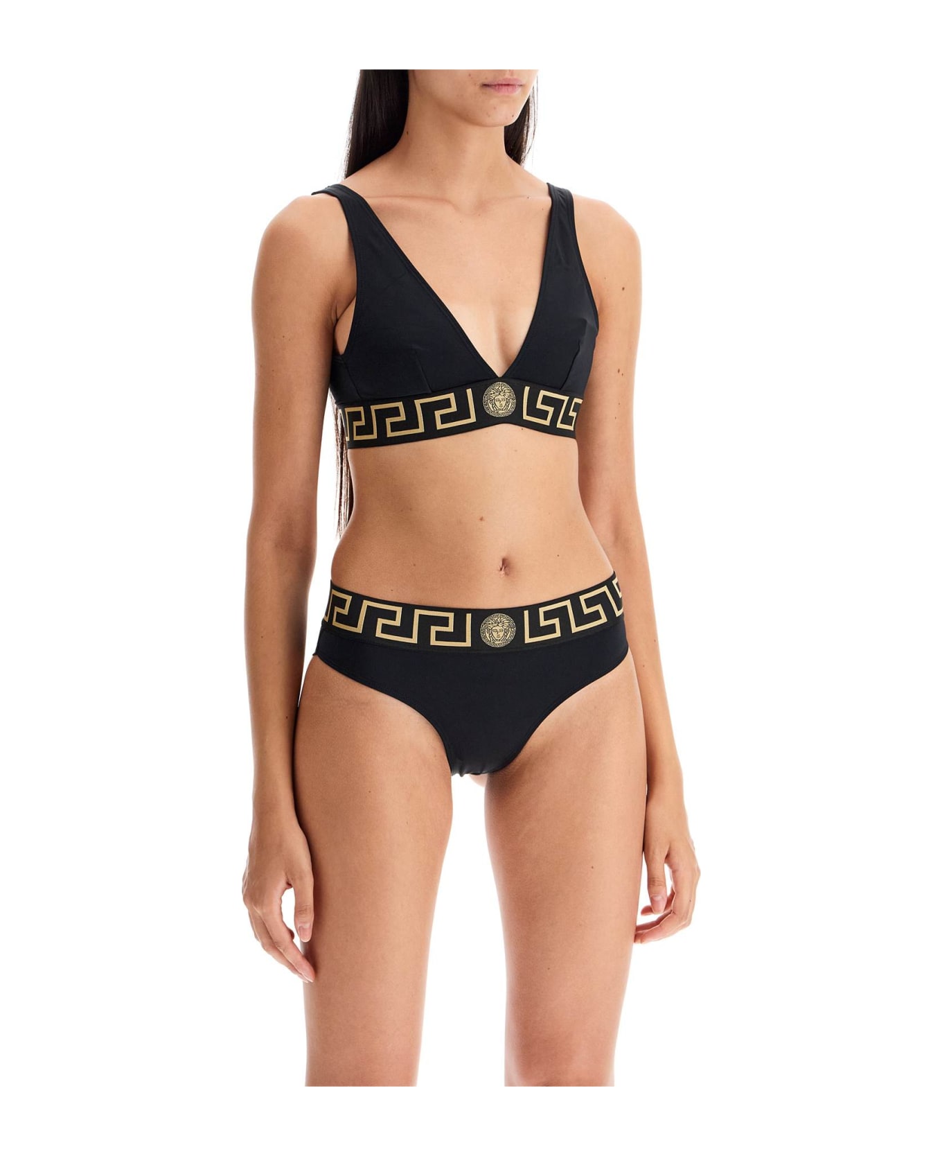 Versace 'top Bikini With Greek Border Trim - BLACK (Black)