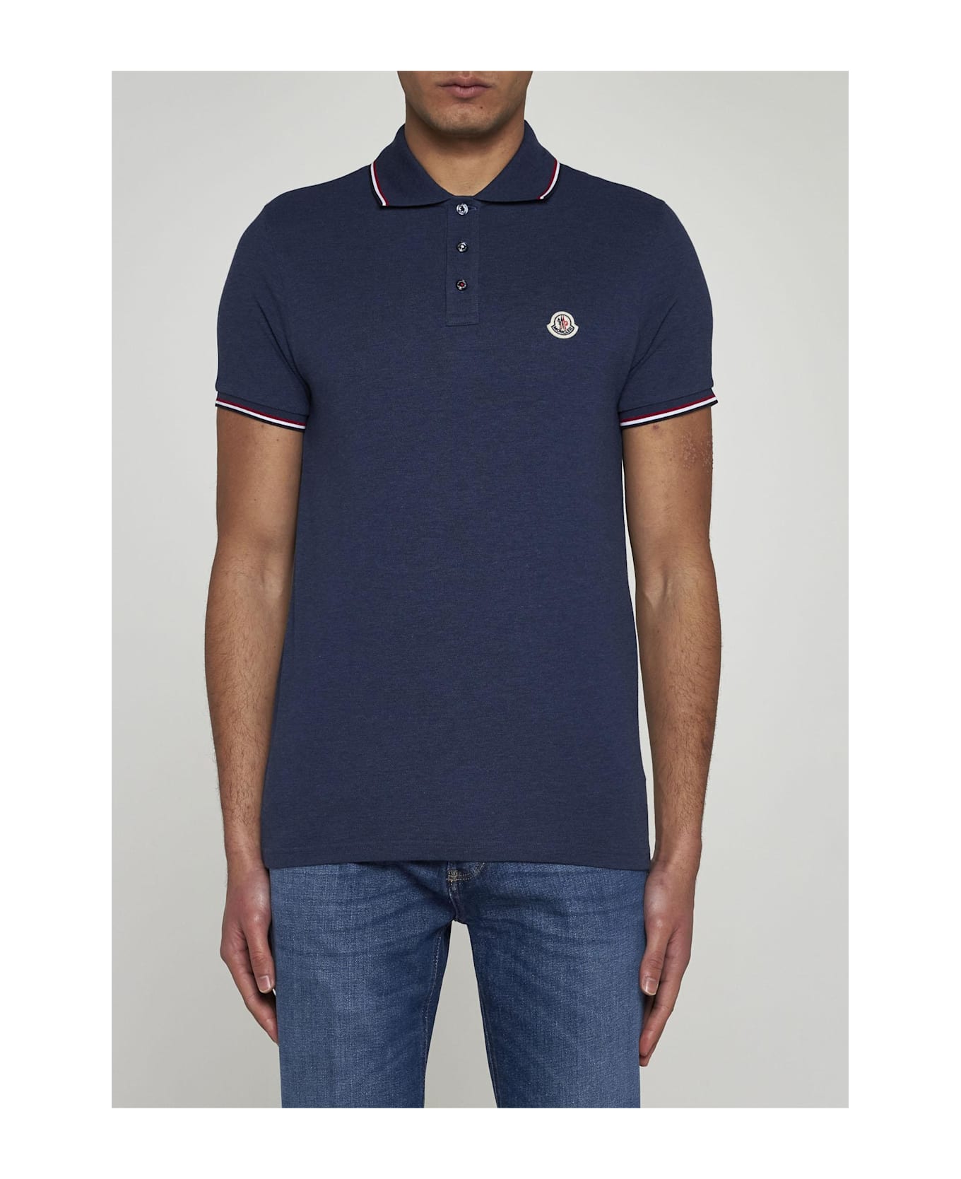 Moncler Logo-patch Cotton Polo Shirt - MULTICOLOUR
