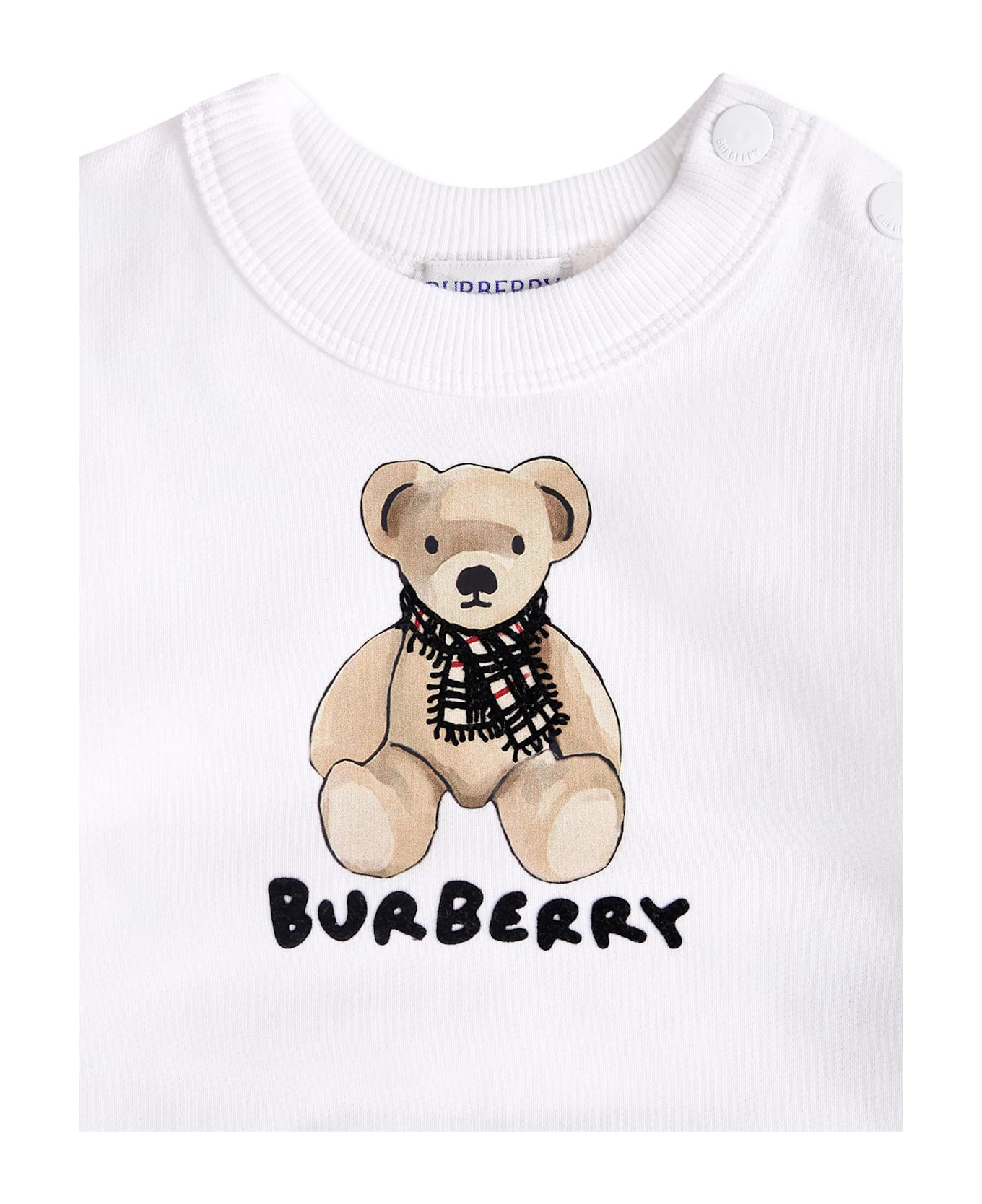 Burberry White Sweatshirt For Babykids With Teddy Bear - White