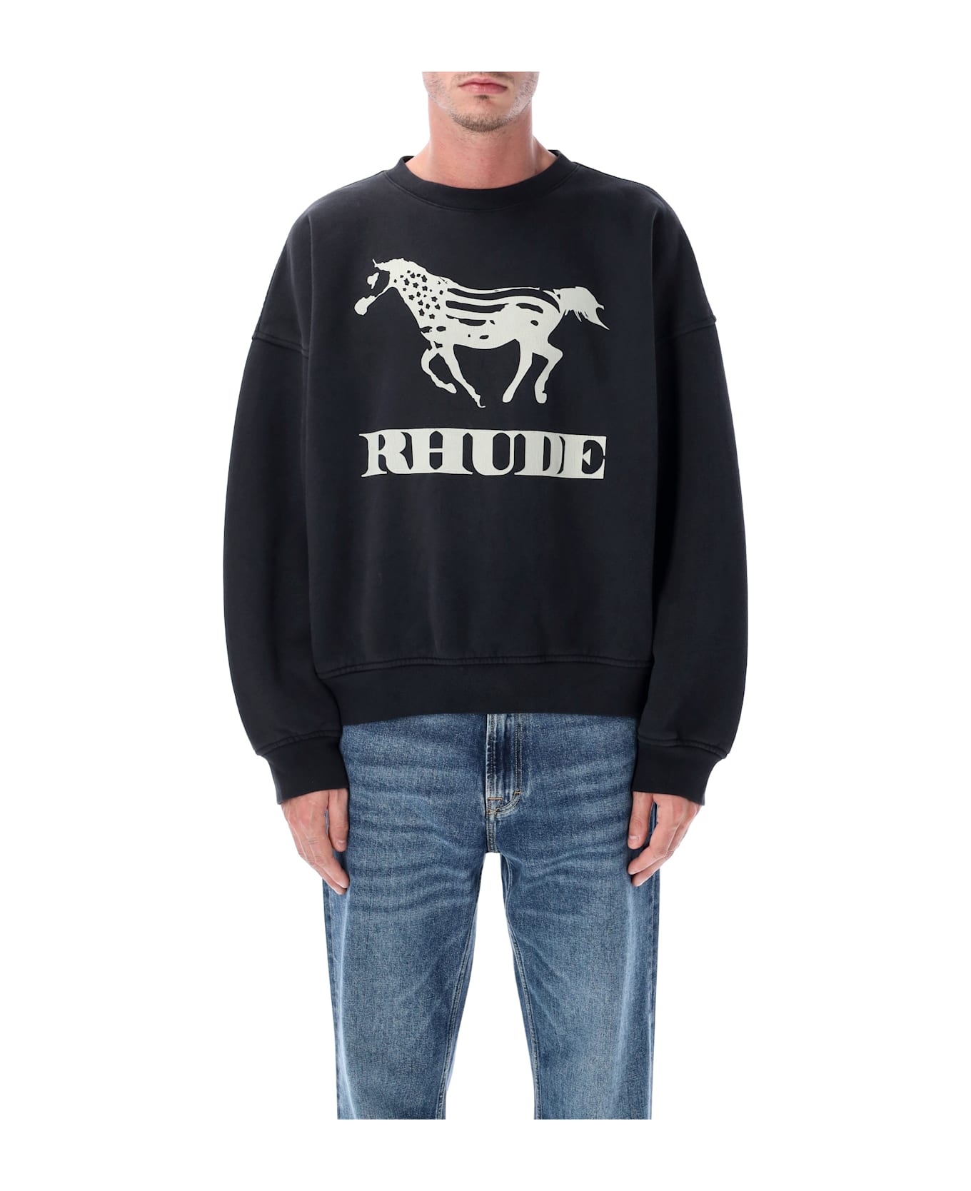Rhude Dinero Cotton Crewneck Sweatshirt - VINTAGE BLACK