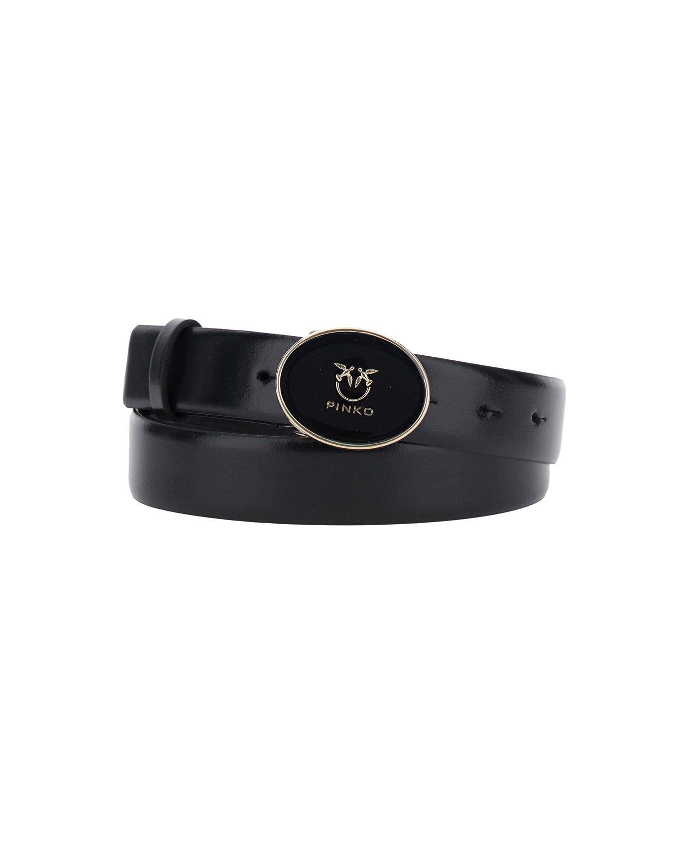 Pinko Round Enamel H2,8 Belt Vitello - Black