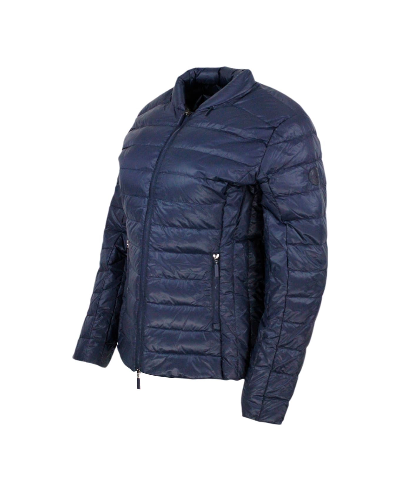 Armani Collezioni Lightweight 100 Gram Slim Down Jacket With Integrated Concealed Hood And Zip Closure - Blu