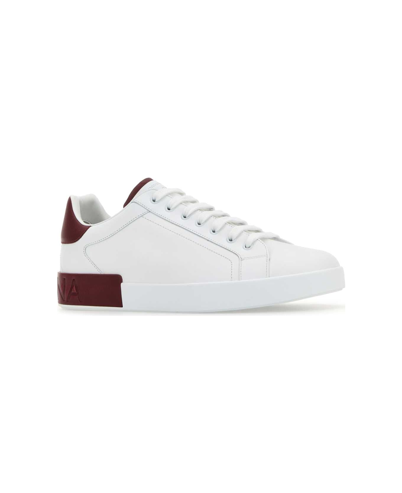 Dolce 
Gabbana White Leather Portofino Sneakers - BIANCOAMARENA