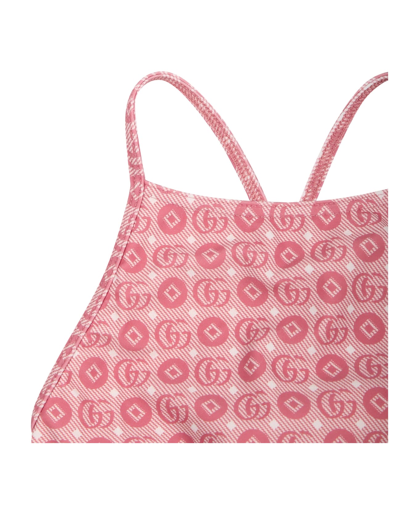 Gucci oxford Pink Swimsuit For Baby Girl With A Double G Geometric Motif - Pink