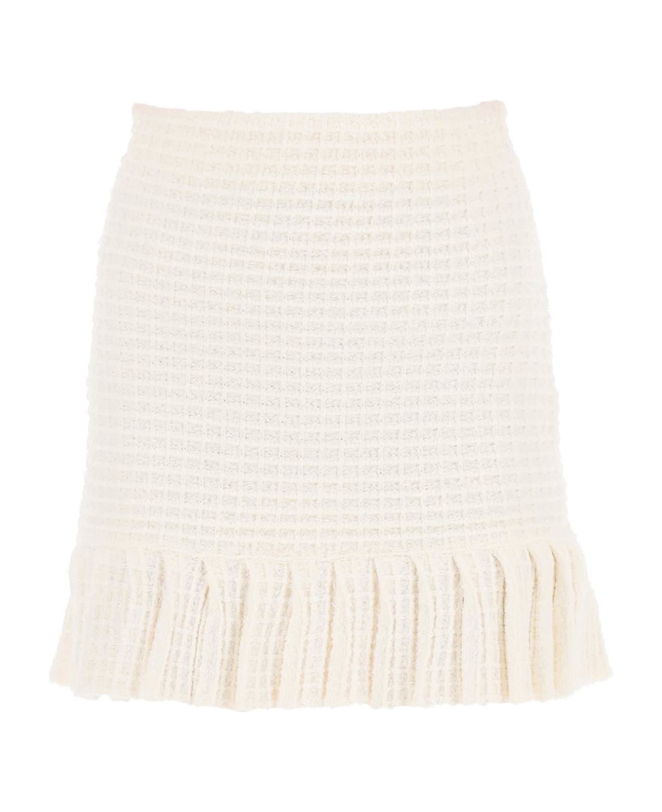 self-portrait Sequin Textured Knit Mini Skirt - CREAM (White)