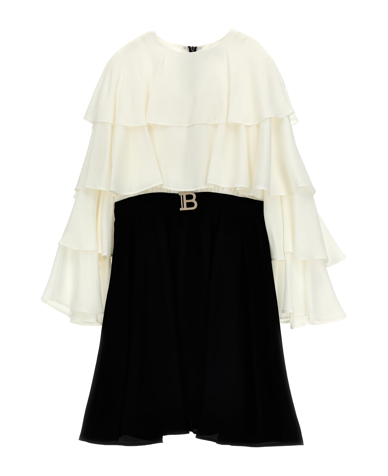 Balmain Tiered Sleeves Dress - White/Black ワンピース＆ドレス