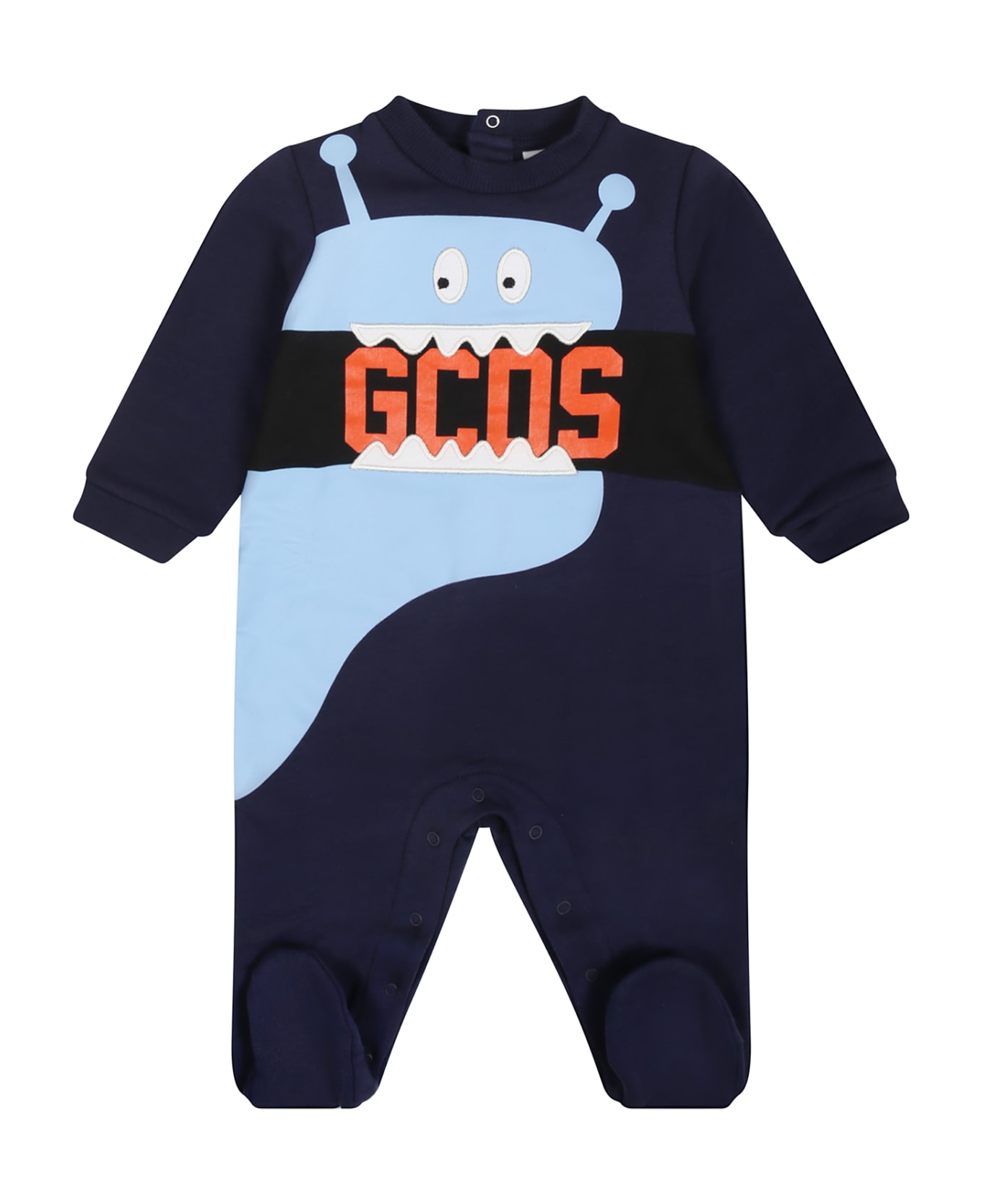 GCDS Mini Blue Baby Grow For Baby Boy With Monster And Logo - Blue