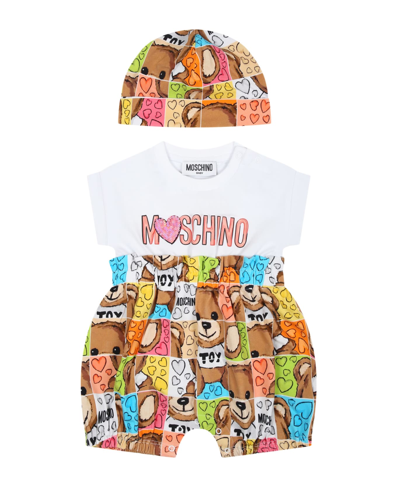 Moschino Multicolor Romper For Baby Girl With Teddy Bear - Multicolor
