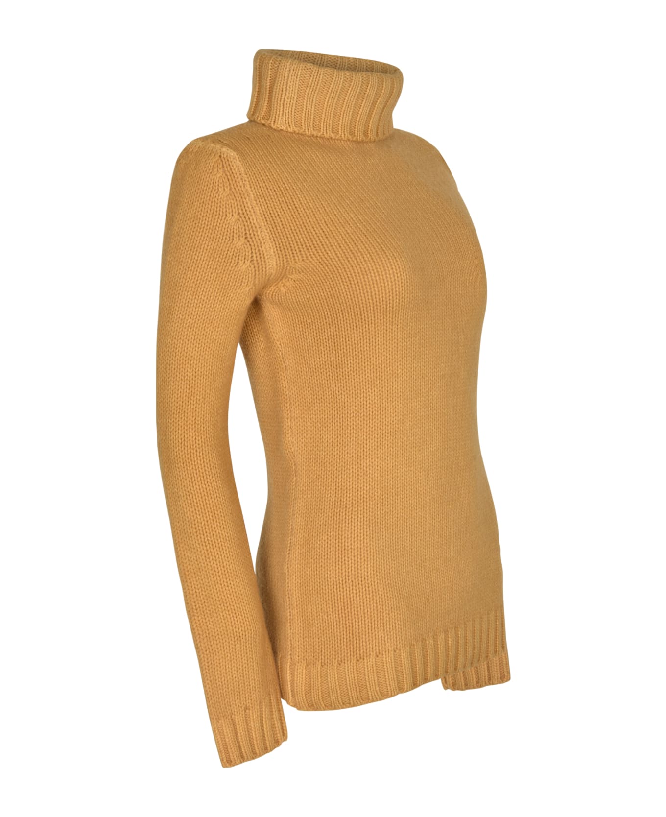 Base Rib Knit Plain Turtleneck Pullover - Saffron