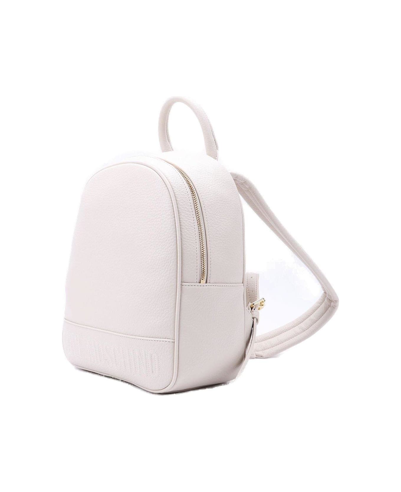 Moschino Logo-embossed Zipped Backpack - Avorio